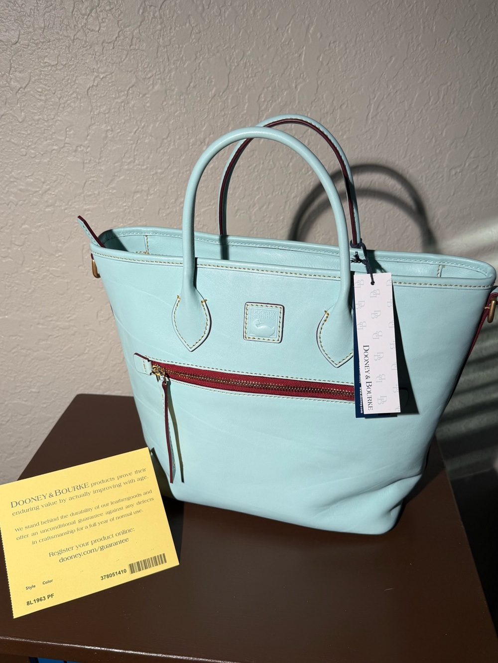 Dooney & Bourke Florentine Handle Tote – Pale Blue & Dark Red ($498) - Picture 16 of 16